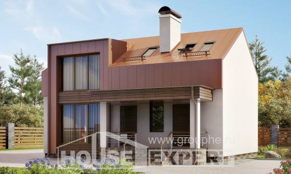 120-004-Л Проект двухэтажного дома мансардой, красивый коттедж из арболита, Темиртау