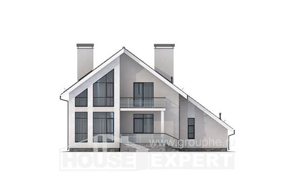 200-007-Л Проект двухэтажного дома с мансардой, гараж, современный коттедж из газобетона, Талдыкорган