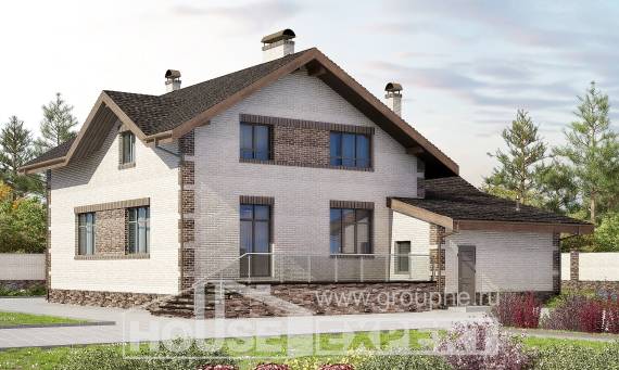 245-005-П Проект двухэтажного дома с мансардным этажом, гараж, средний дом из теплоблока, Уральск