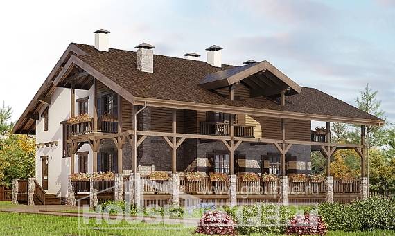 400-004-П Проект трехэтажного дома мансардой и гаражом, современный загородный дом из кирпича, Атырау