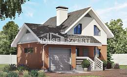 120-002-Л Проект двухэтажного дома с мансардой и гаражом, небольшой загородный дом из теплоблока Тараз, House Expert