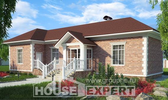 090-001-Л Проект одноэтажного дома, скромный дом из кирпича Караганда, House Expert