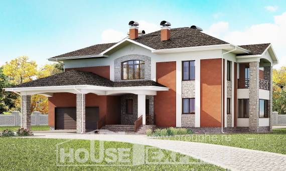 400-002-Л Проект двухэтажного дома и гаражом, большой загородный дом из кирпича Уральск, House Expert