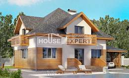 155-004-П Проект двухэтажного дома с мансардой и гаражом, скромный домик из керамзитобетонных блоков, Экибастуз