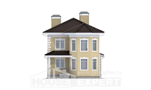 150-006-Л Проект двухэтажного дома и гаражом, компактный коттедж из газосиликатных блоков Талдыкорган, House Expert
