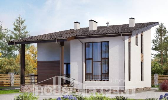 140-005-П Проект двухэтажного дома мансардный этаж, современный коттедж из газобетона Усть-Каменогорск, House Expert