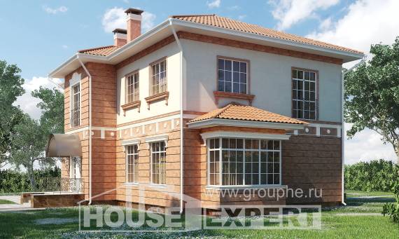 285-001-Л Проект двухэтажного дома и гаражом, красивый коттедж из кирпича Актобе, House Expert