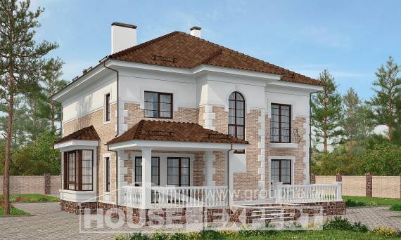 220-008-П Проект двухэтажного дома, современный коттедж из кирпича, Шымкент
