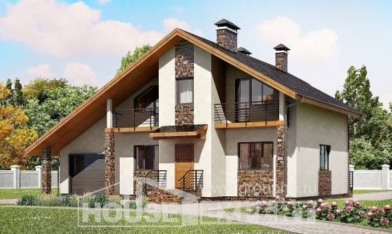 180-008-Л Проект двухэтажного дома с мансардой, гараж, классический загородный дом из бризолита, Уральск