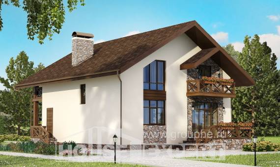 155-001-П Проект двухэтажного дома с мансардным этажом и гаражом, классический коттедж из поризованных блоков, Темиртау