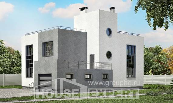 255-001-П Проект двухэтажного дома и гаражом, красивый коттедж из газобетона Рудный, House Expert
