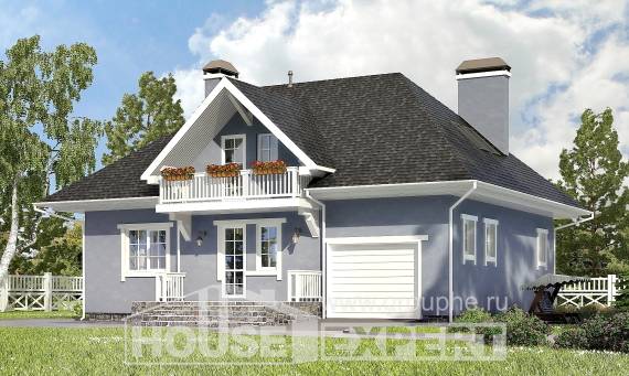 200-001-П Проект двухэтажного дома мансардой, гараж, уютный домик из арболита Семей, House Expert