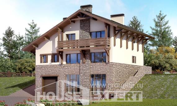 305-002-Л Проект трехэтажного дома мансардой и гаражом, красивый домик из кирпича, Кокшетау