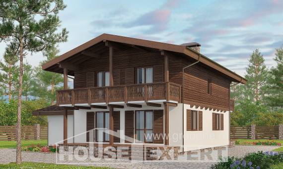180-018-Л Проект двухэтажного дома с мансардой, гараж, классический коттедж из бризолита, Костанай