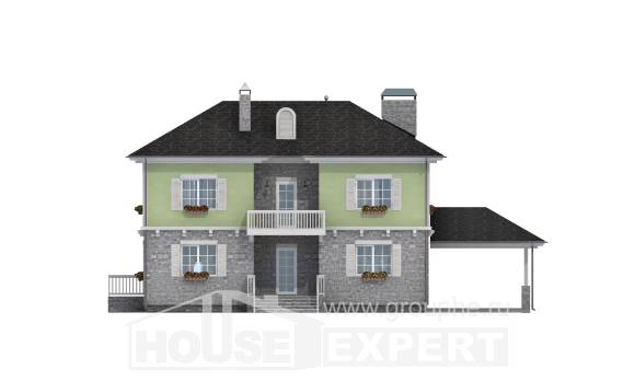 155-006-П Проект двухэтажного дома и гаражом, уютный коттедж из пеноблока, House Expert