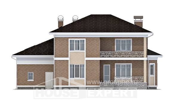 335-002-П Проект двухэтажного дома и гаражом, классический коттедж из кирпича, Павлодар