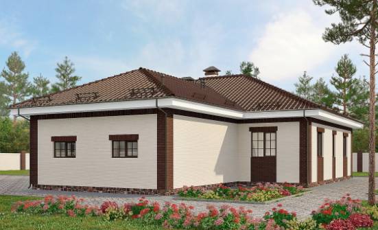160-015-П Проект одноэтажного дома и гаражом, экономичный домик из блока Астана | Проекты одноэтажных домов от House Expert
