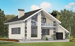 180-001-П Проект двухэтажного дома с мансардным этажом и гаражом, красивый загородный дом из бризолита, Алма-Ата