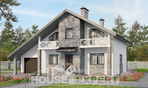 180-017-Л Проект двухэтажного дома с мансардным этажом, гараж, современный загородный дом из поризованных блоков, Костанай