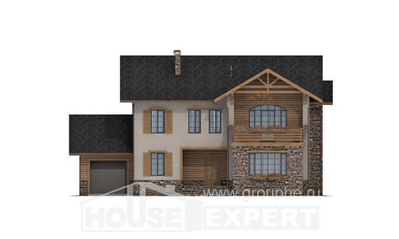 200-005-Л Проект двухэтажного дома, гараж, средний домик из блока Кокшетау, House Expert