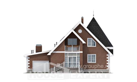 220-002-Л Проект двухэтажного дома мансардный этаж, гараж, красивый коттедж из керамзитобетонных блоков, Уральск