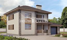185-004-П Проект двухэтажного дома, гараж, средний дом из газобетона, House Expert