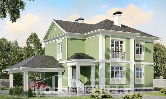 170-001-Л Проект двухэтажного дома и гаражом, простой домик из твинблока, House Expert