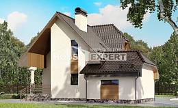 150-001-Л Проект двухэтажного дома мансардой и гаражом, классический загородный дом из твинблока, Рудный