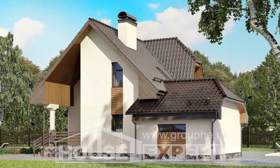 150-001-Л Проект двухэтажного дома мансардой и гаражом, классический загородный дом из твинблока, Рудный