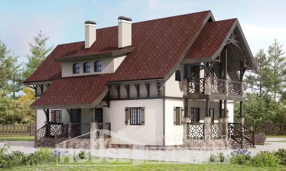 180-014-П Проект двухэтажного дома с мансардой, небольшой загородный дом из газосиликатных блоков, Шымкент