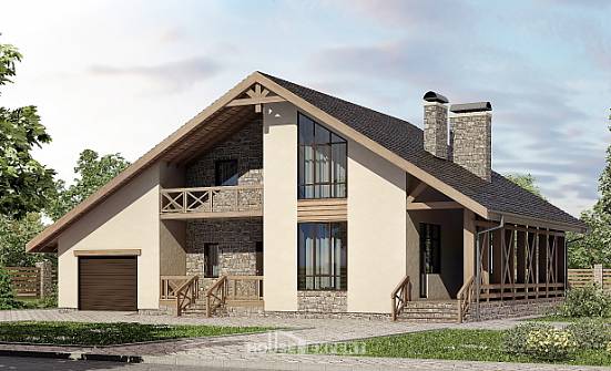 265-001-Л Проект двухэтажного дома с мансардой и гаражом, огромный домик из пеноблока, Атырау