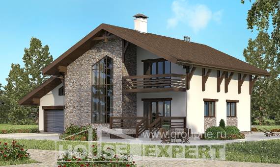 280-001-П Проект двухэтажного дома с мансардным этажом, гараж, просторный домик из кирпича Алма-Ата, House Expert