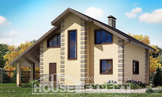 150-003-П Проект двухэтажного дома мансардой и гаражом, недорогой домик из газосиликатных блоков Костанай, House Expert