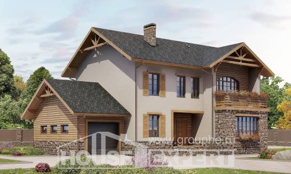 200-005-Л Проект двухэтажного дома, гараж, уютный коттедж из блока Усть-Каменогорск, House Expert