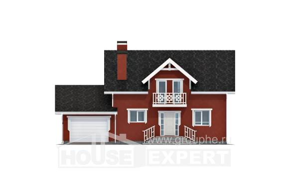 180-013-Л Проект двухэтажного дома мансардой и гаражом, небольшой коттедж из теплоблока, House Expert