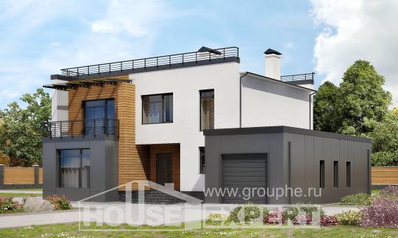 260-002-П Проект двухэтажного дома и гаражом, красивый домик из арболита Тараз, House Expert