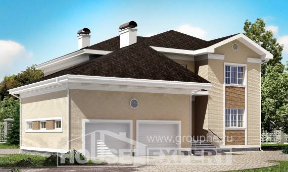 335-001-Л Проект двухэтажного дома и гаражом, уютный загородный дом из кирпича, Актау
