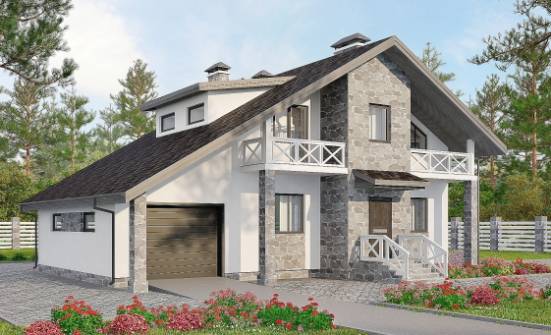 180-017-Л Проект двухэтажного дома с мансардой и гаражом, классический дом из поризованных блоков, Усть-Каменогорск
