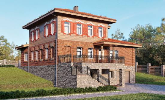380-002-Л Проект трехэтажного дома, гараж, красивый домик из кирпича Талдыкорган | Проекты домов от House Expert