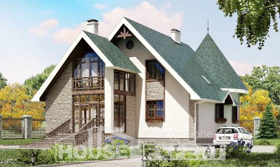 170-003-Л Проект двухэтажного дома мансардный этаж, классический коттедж из бризолита Павлодар, House Expert
