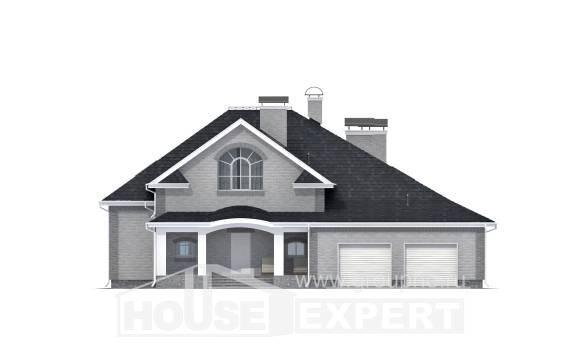 385-001-П Проект двухэтажного дома с мансардой, гараж, классический коттедж из бризолита Караганда, House Expert