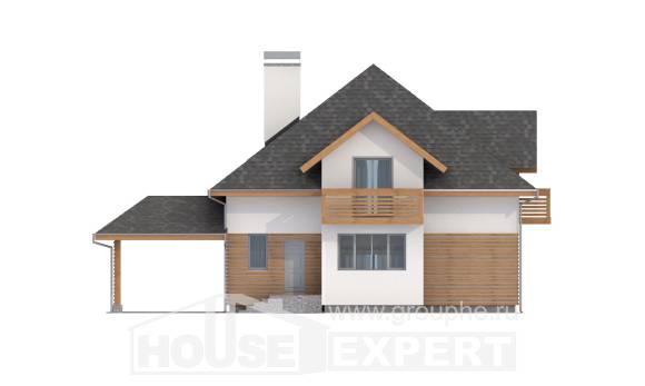 155-004-П Проект двухэтажного дома мансардный этаж и гаражом, бюджетный загородный дом из арболита Туркестан, House Expert