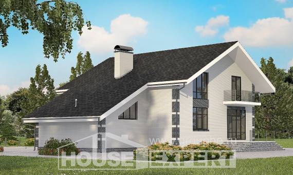 180-001-П Проект двухэтажного дома с мансардой и гаражом, доступный домик из газобетона Шымкент, House Expert