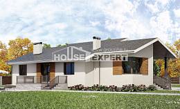 135-002-П Проект одноэтажного дома и гаражом, недорогой домик из керамзитобетонных блоков, House Expert