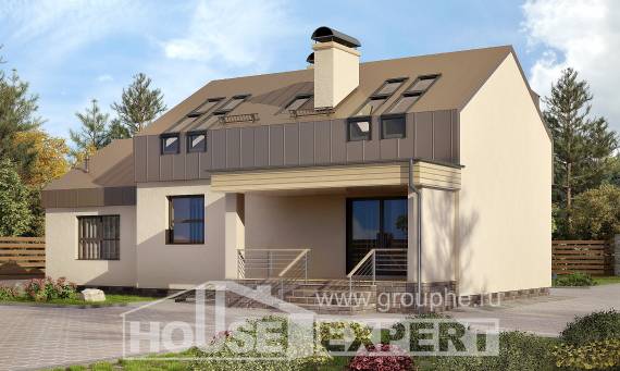 150-015-Л Проект двухэтажного дома с мансардой и гаражом, бюджетный коттедж из блока Павлодар, House Expert