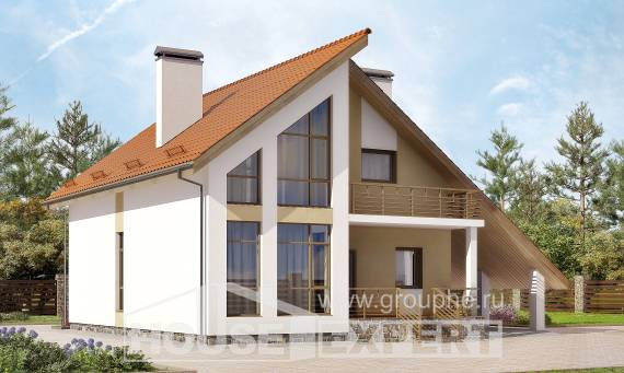 170-009-П Проект двухэтажного дома с мансардным этажом и гаражом, простой загородный дом из пеноблока, Уральск