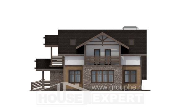 180-011-Л Проект двухэтажного дома с мансардой и гаражом, современный дом из бризолита, House Expert