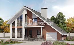 200-007-П Проект двухэтажного дома с мансардным этажом и гаражом, простой домик из керамзитобетонных блоков Экибастуз, House Expert