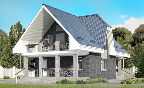 125-002-Л Проект двухэтажного дома мансардой и гаражом, небольшой коттедж из блока Актау | Проекты домов от House Expert