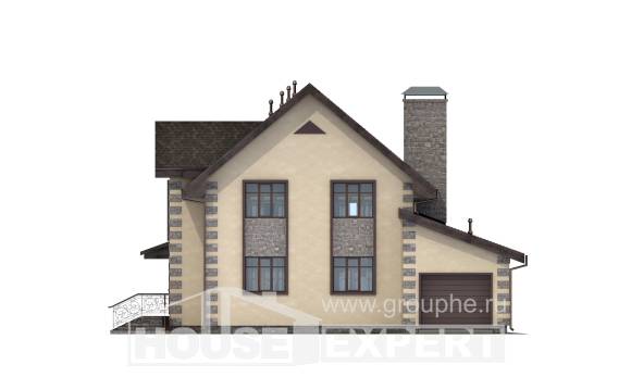 160-004-П Проект двухэтажного дома мансардой, гараж, бюджетный коттедж из арболита, Петропавловск